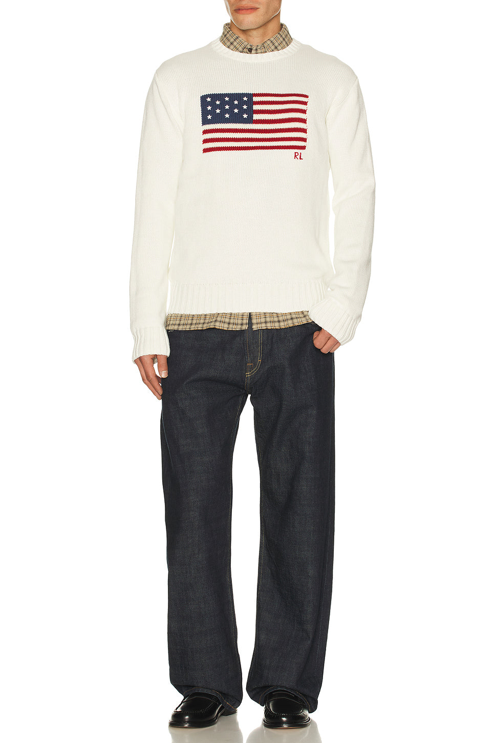 Long Sleeve Roving Cotton USA Flag Crewneck Sweater