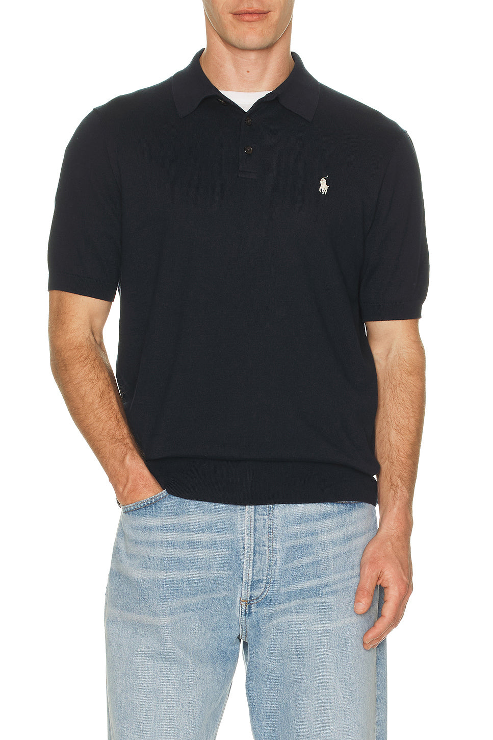 Short Sleeve Cotton Placket Pullover Sweater