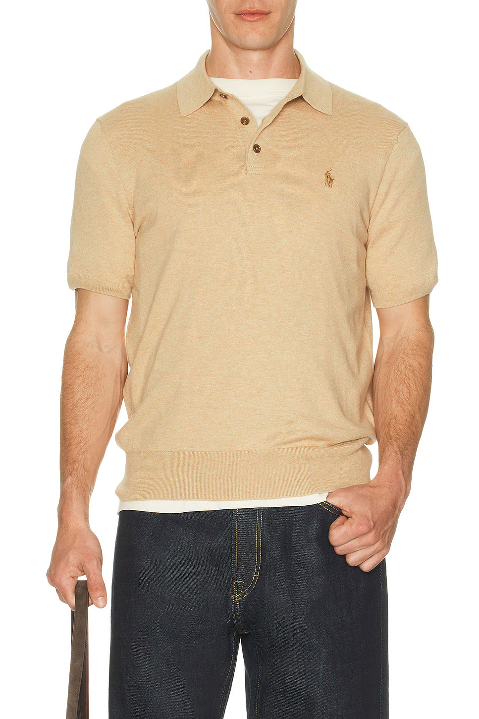 Short Sleeve Cotton Placket Pullover Sweater