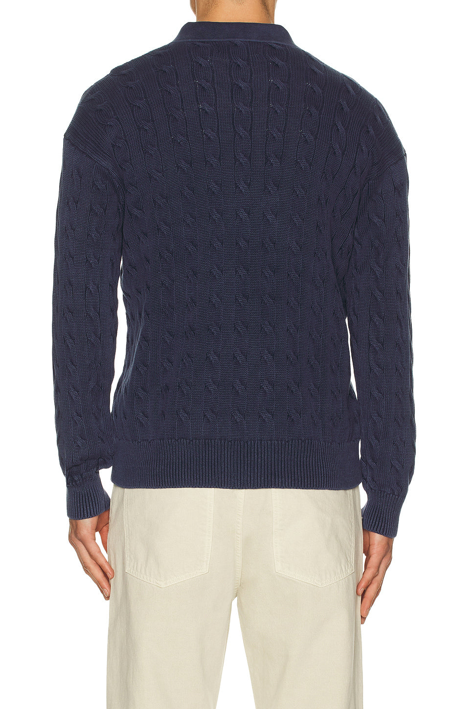 Long Sleeve Garment Dyed Cable Knit Polo Sweater