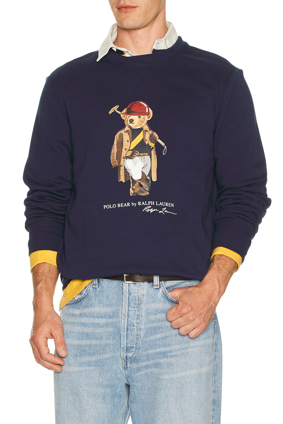 Long Sleeve Fleece Novelty Polo Society Bear Crewneck Sweatshirt