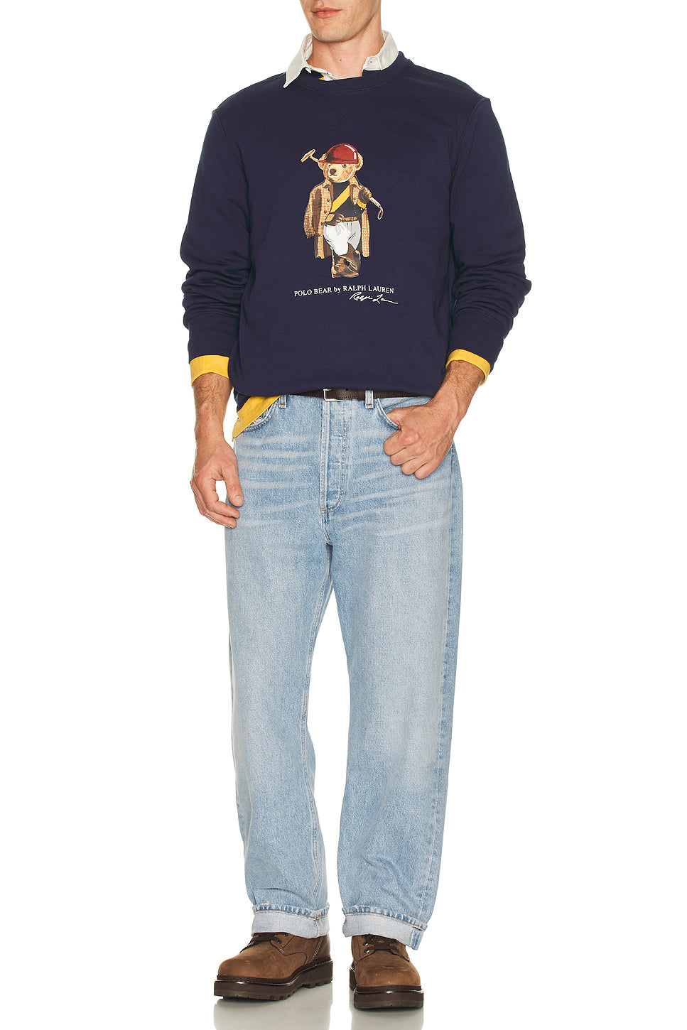 Long Sleeve Fleece Novelty Polo Society Bear Crewneck Sweatshirt