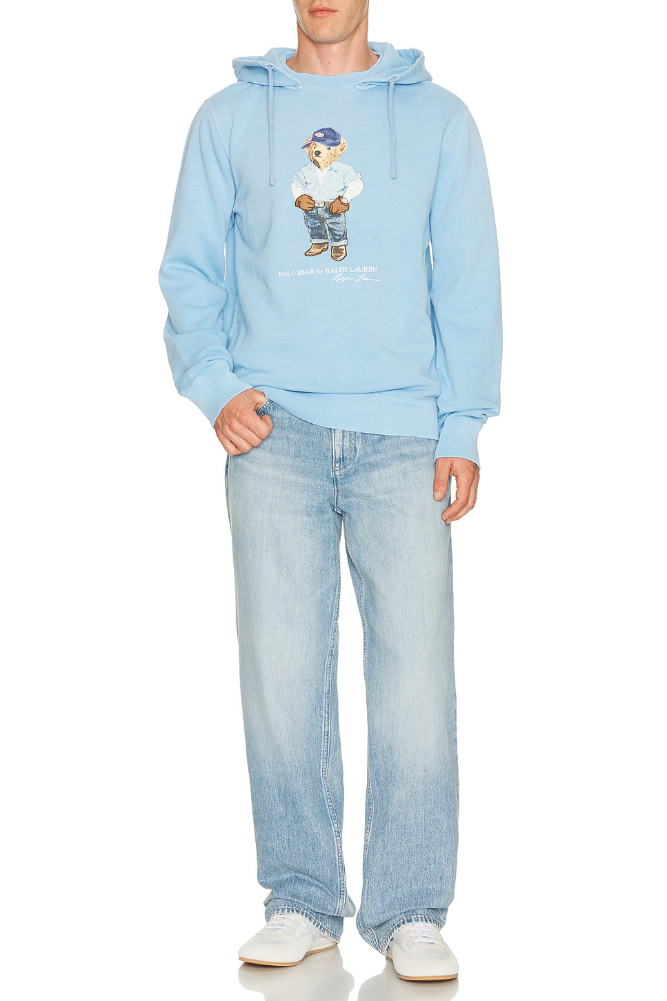 Long Sleeve Vintage Fleece Novelty Denim Bear Hoodie