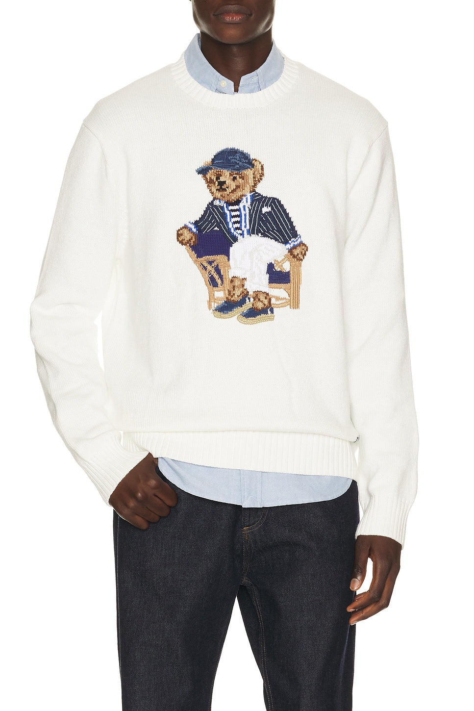 Linen Cotton Novelty Newport Bear Crewneck Sweater