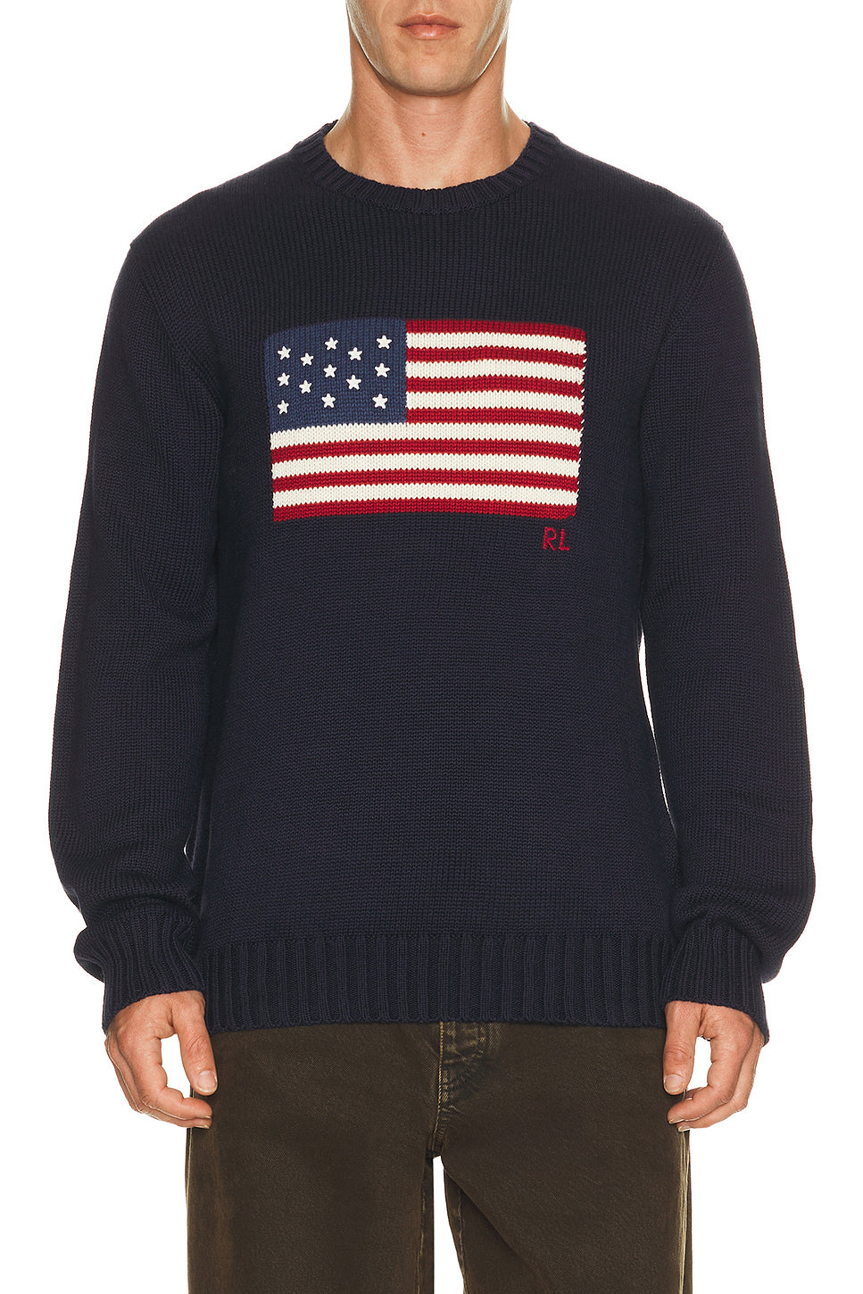 Roving Cotton USA Flag Crewneck Sweater