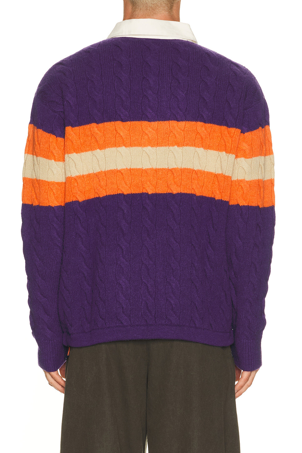 Wool Blend Cable Knit Rugby Polo Sweater