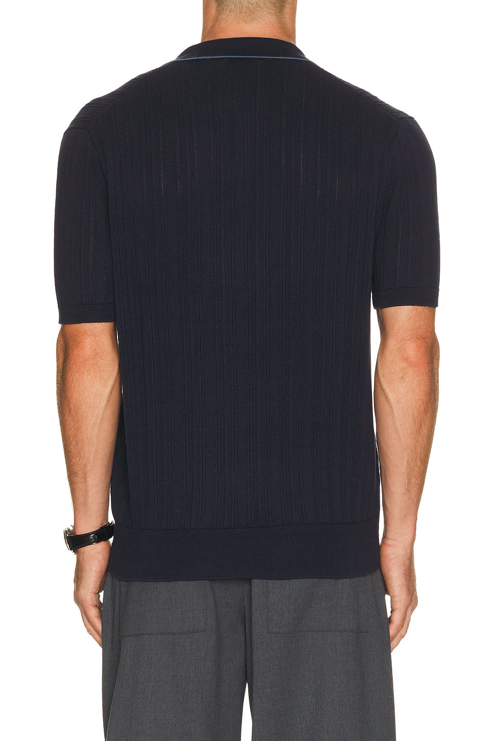 Short Sleeve Cotton Rib Stitch Polo Sweater With Johnny Collar