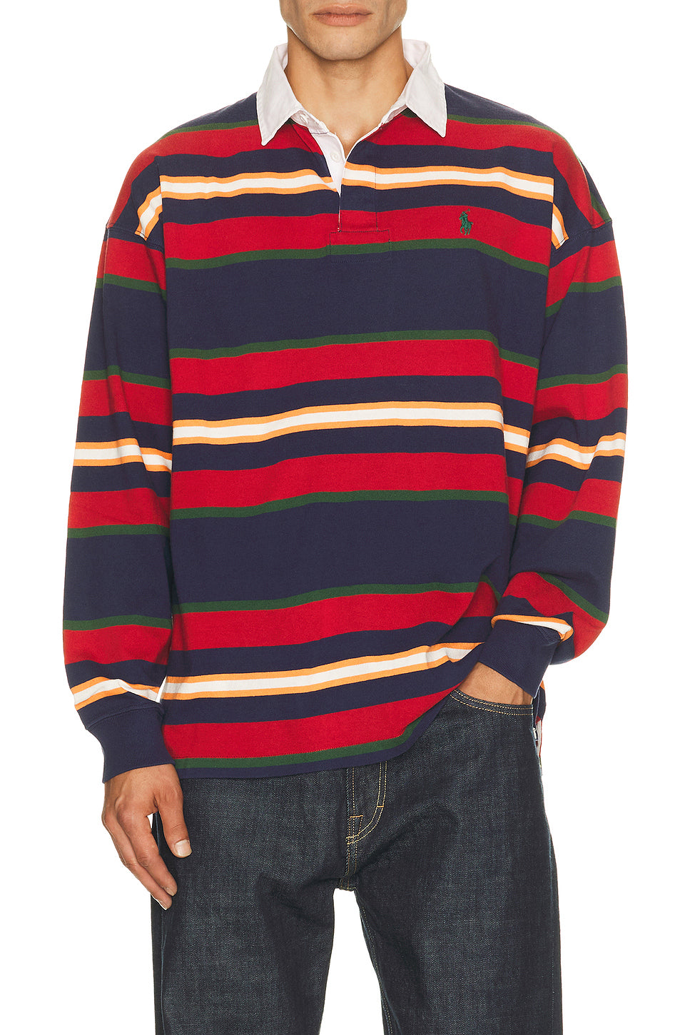 Long Sleeve Yarn Dyed Cotton Rugby Polo Sweater