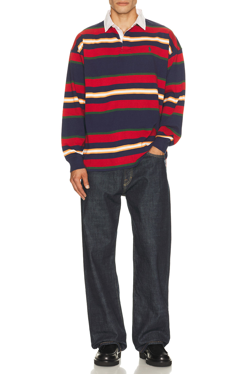 Long Sleeve Yarn Dyed Cotton Rugby Polo Sweater