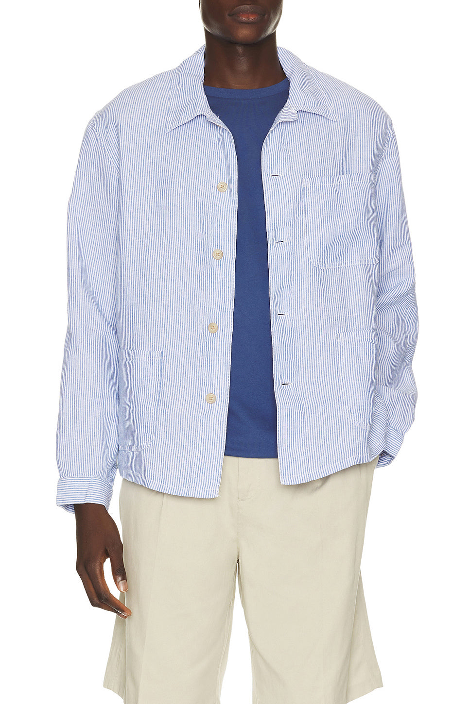 Slubby Linen Striped Chore Overshirt