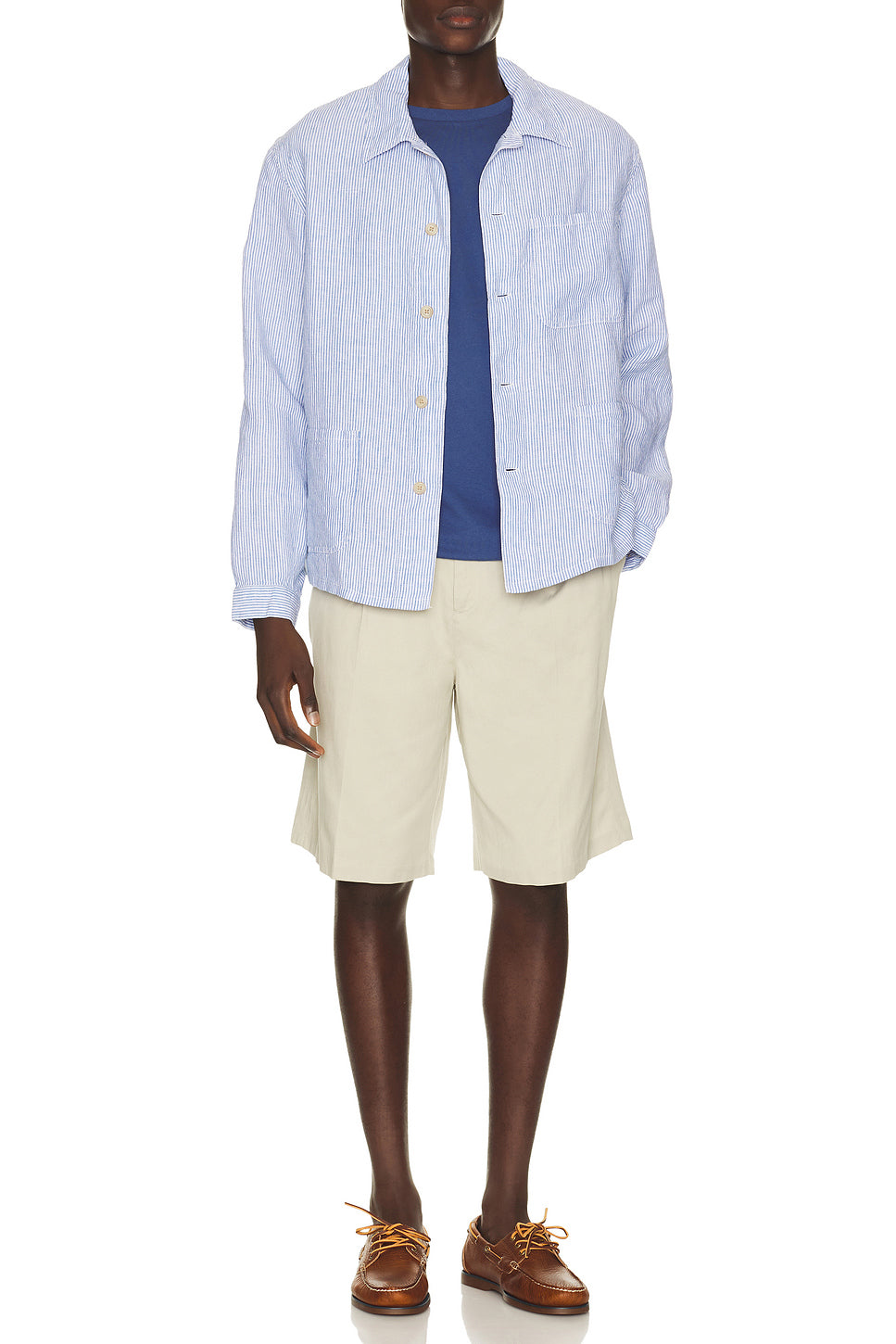 Slubby Linen Striped Chore Overshirt