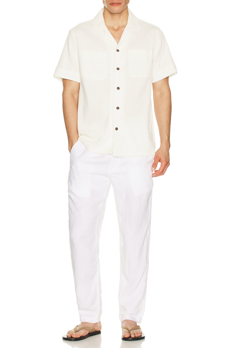 Short Sleeve Cotton Linen Waffle Knit Andy Camp Shirt