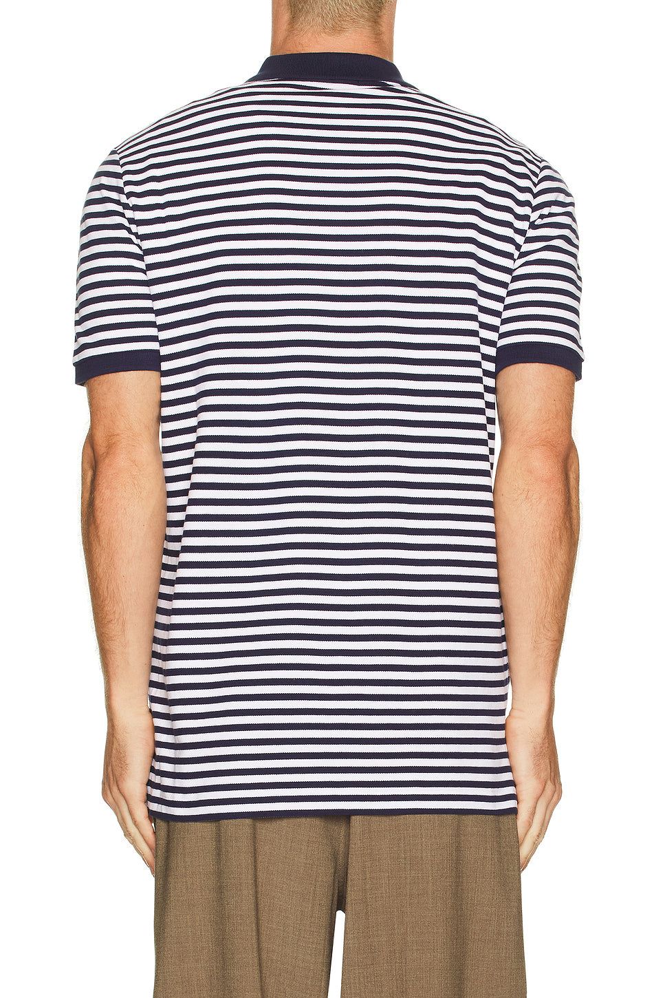 Short Sleeve Mesh Polo Classic Fit White Stripe