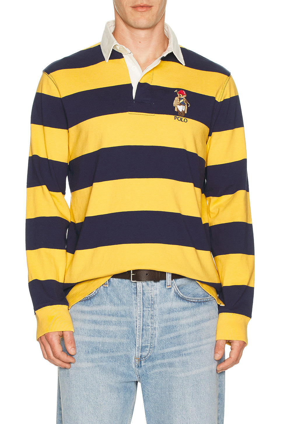 Long Sleeve Jersey Knit Novelty Polo Society Bear Rugby Shirt