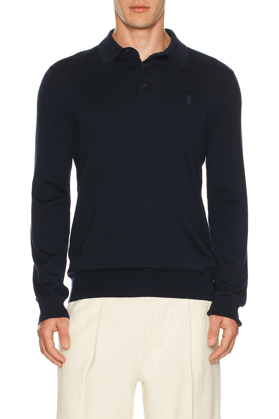 Long Sleeve Merino Wool Button Placket Polo Sweater