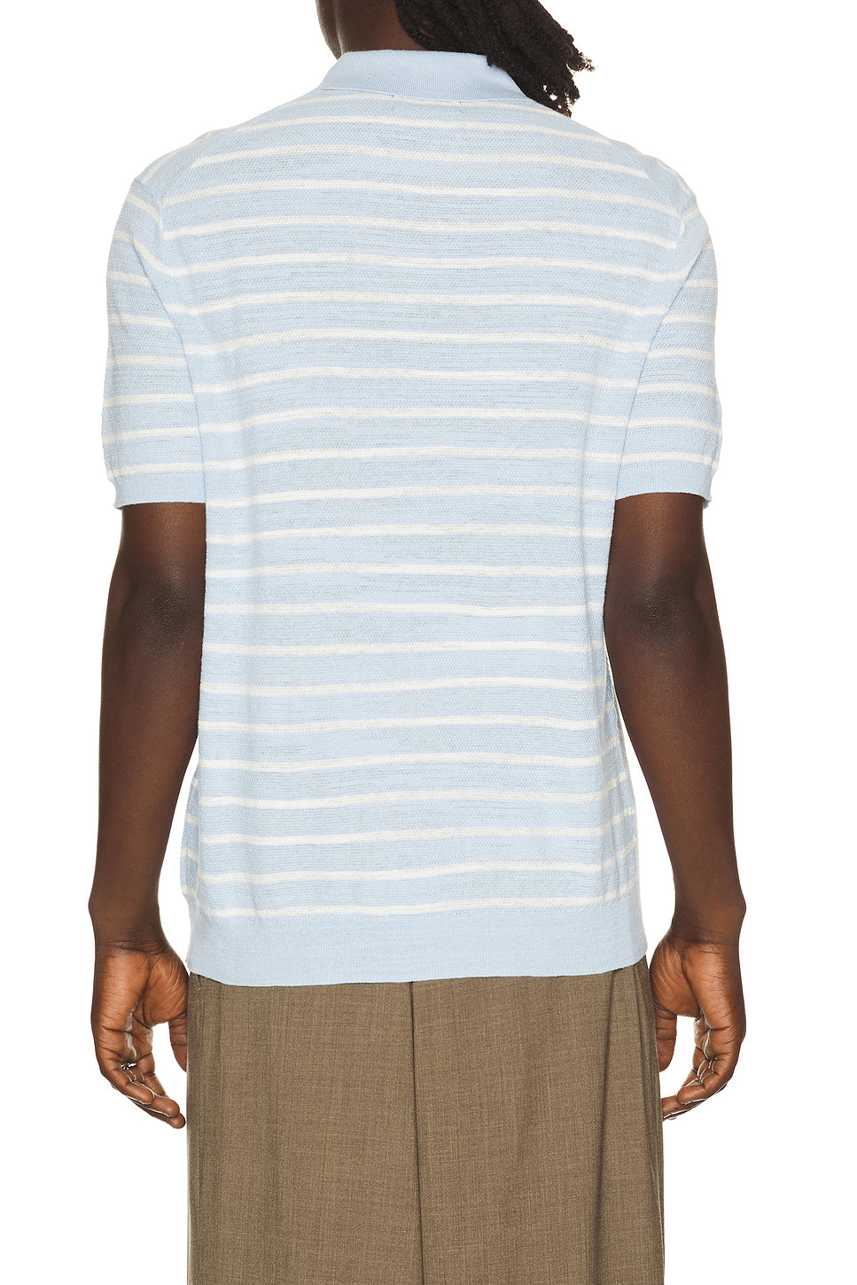 Cotton Blend Textured 3 Button Placket Short Sleeve Sweater