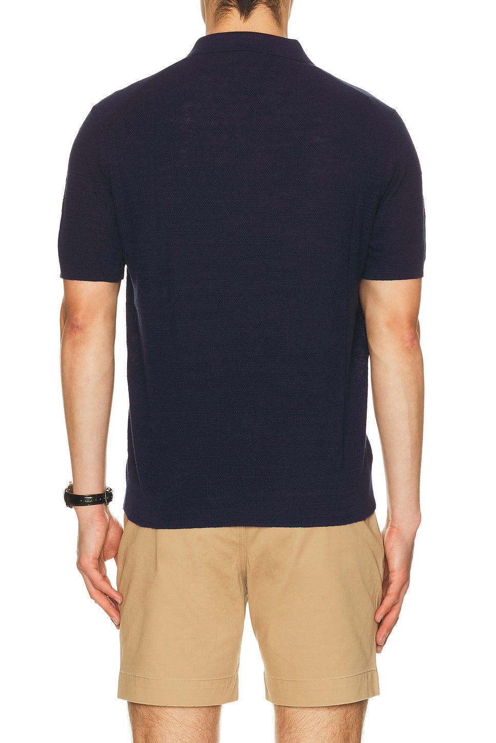 Short Sleeve Textured Johnny Collar Polo Sweater