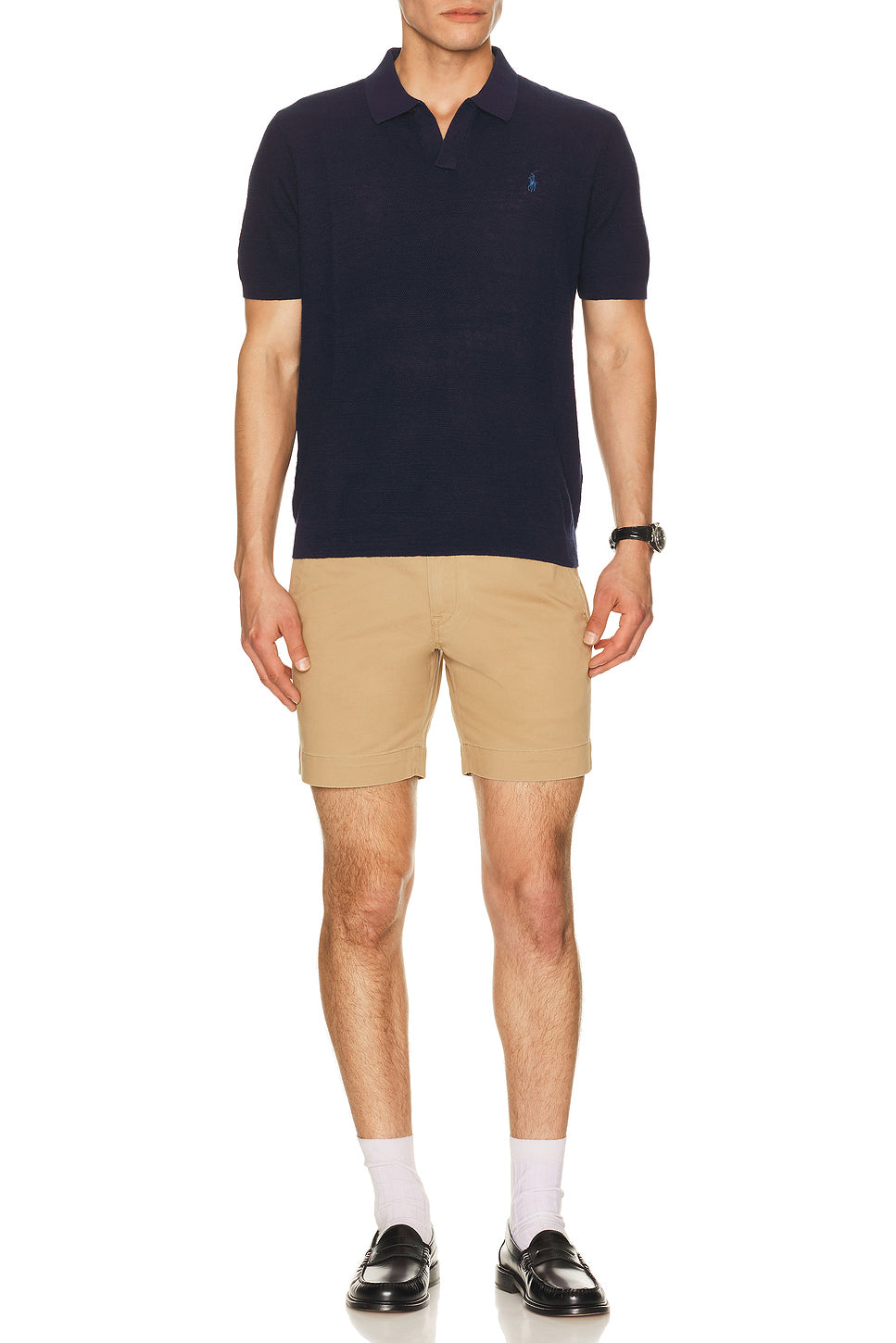 Short Sleeve Textured Johnny Collar Polo Sweater