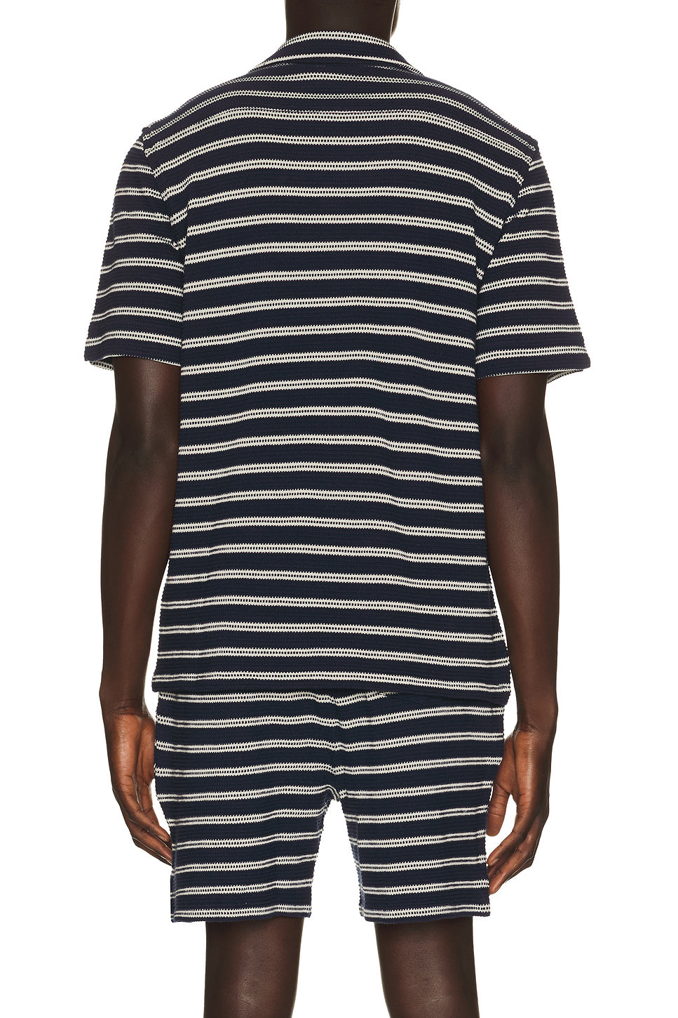 Short Sleeve Cotton Bar Stripe Textured Andy Camp Shirt