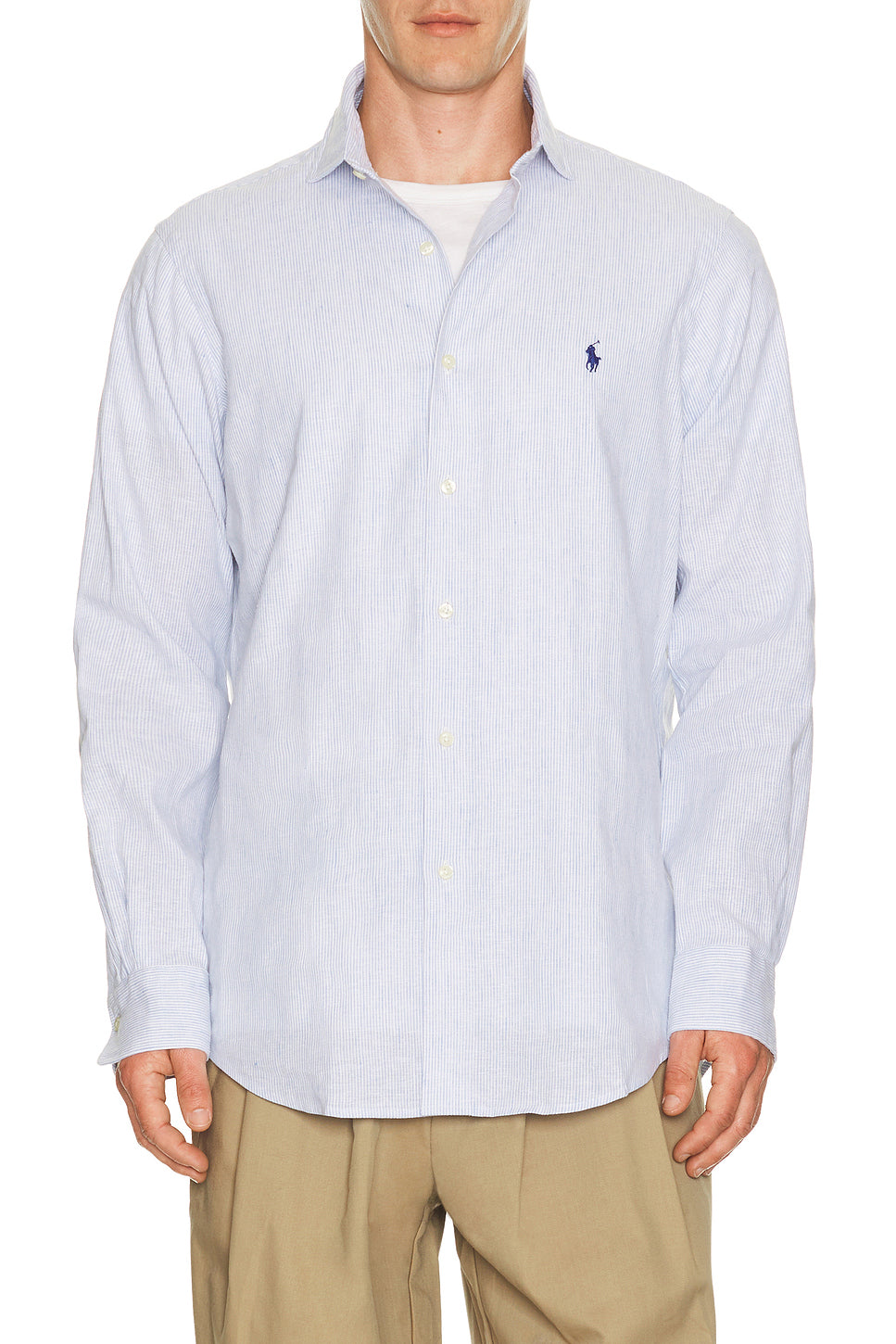 Long Sleeve Stretch Linen Sport Shirt Stripe