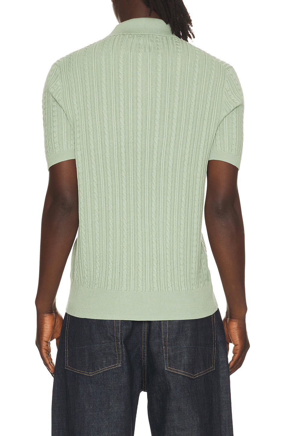 Short Sleeve Featherweight Cable Knit 3-button Placket Polo Sweater