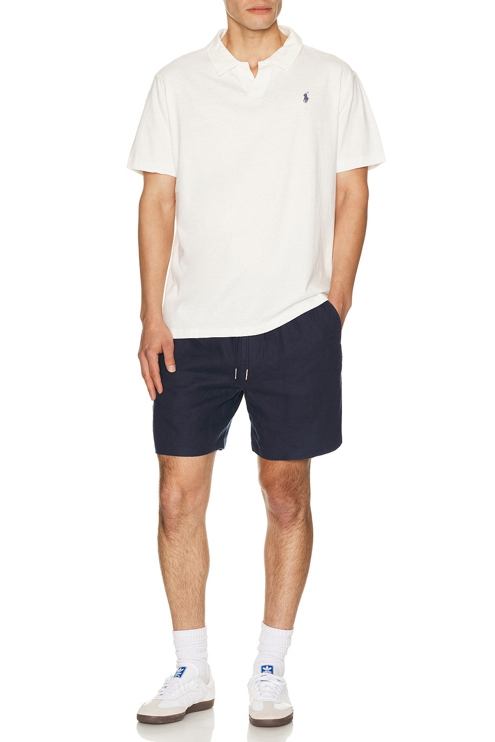 Short Sleeve Cotton Linen Johnny Collar Polo
