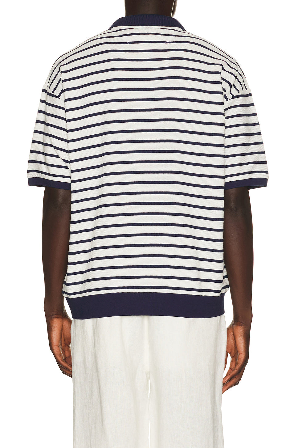 Short Sleeve Yarn Dyed Jacquard Textured Interlock Striped Polo
