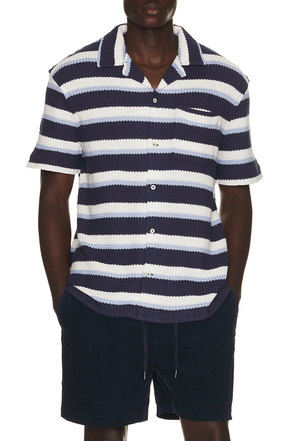 Short Sleeve Yarn Dyed Textured Herringbone Andy Camp Striped Shirt