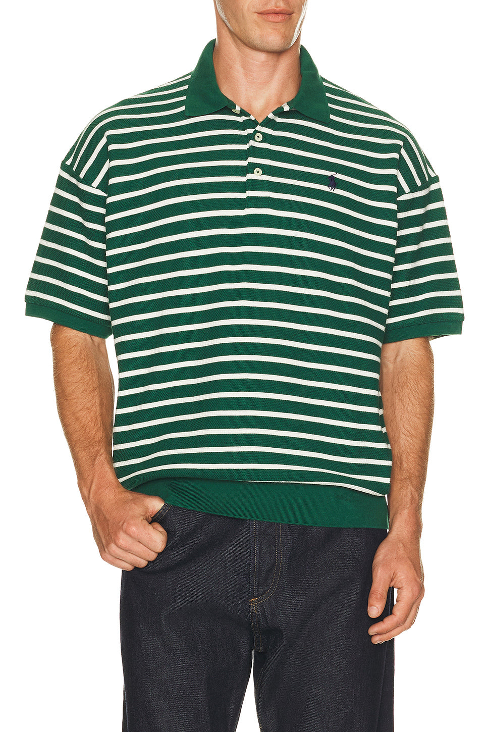 Jacquard Textured Striped Polo