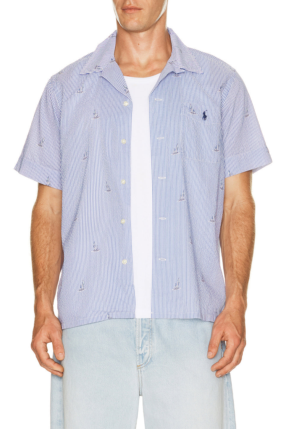 Seersucker Sailboat Print Andy Camp Shirt