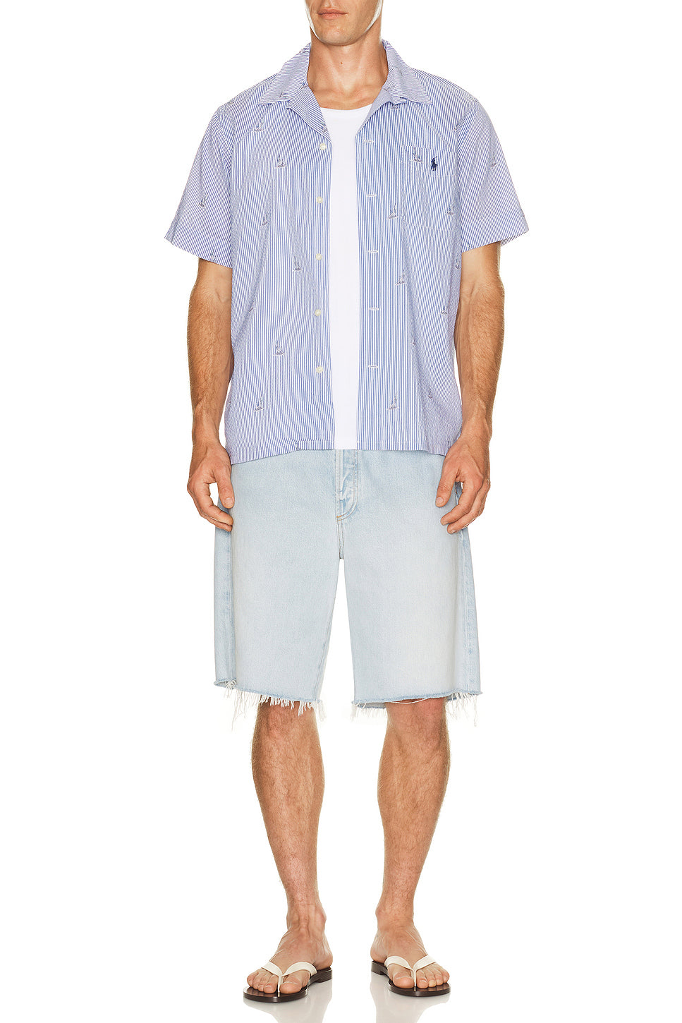 Seersucker Sailboat Print Andy Camp Shirt