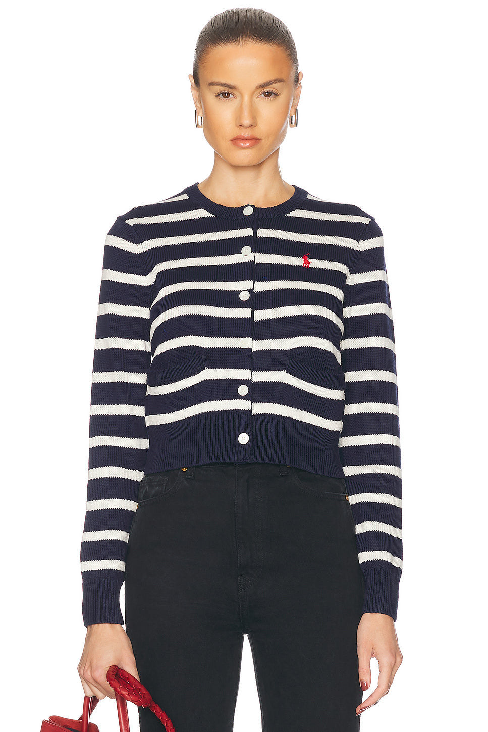 Striped Cotton Crewneck Cardigan