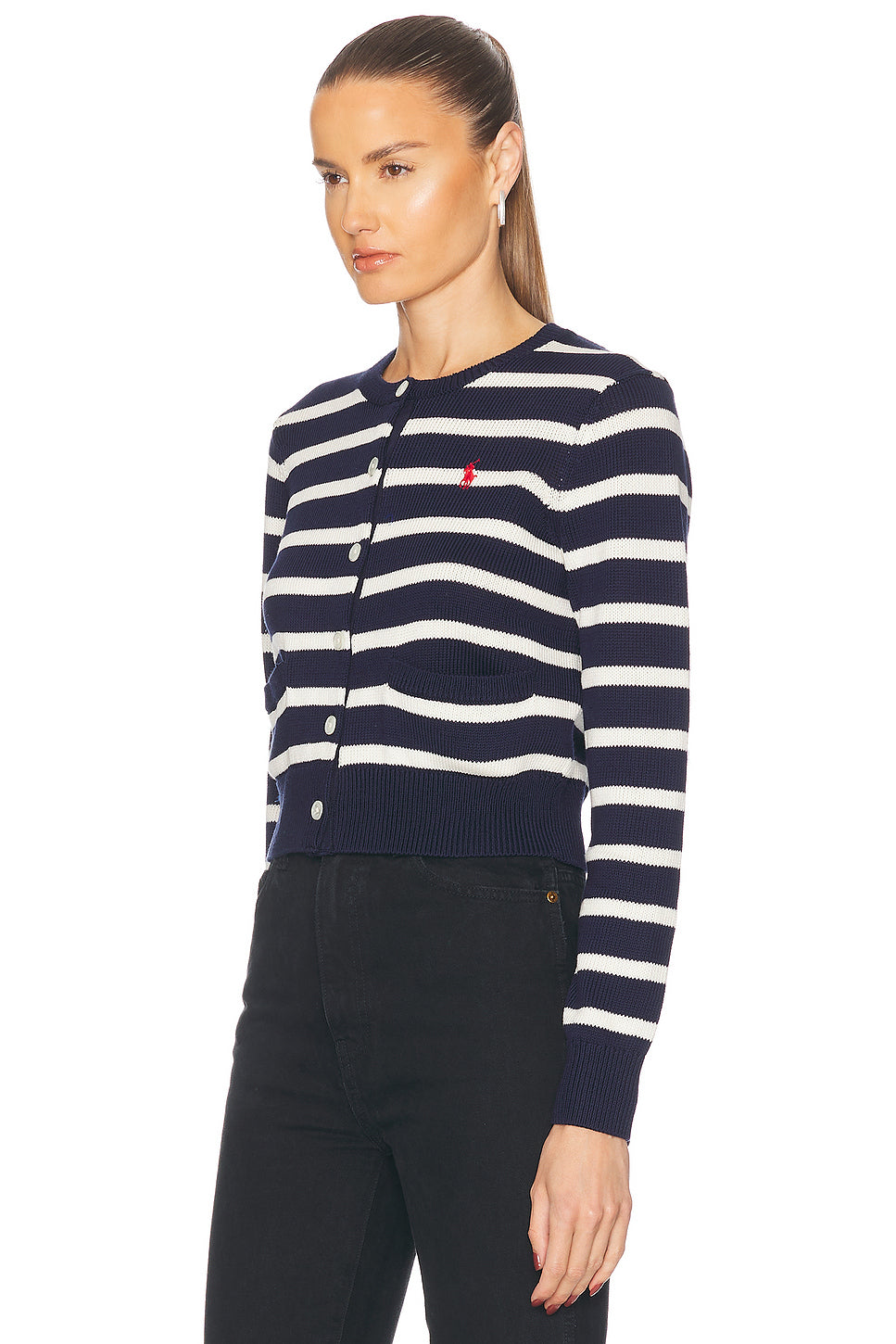 Striped Cotton Crewneck Cardigan