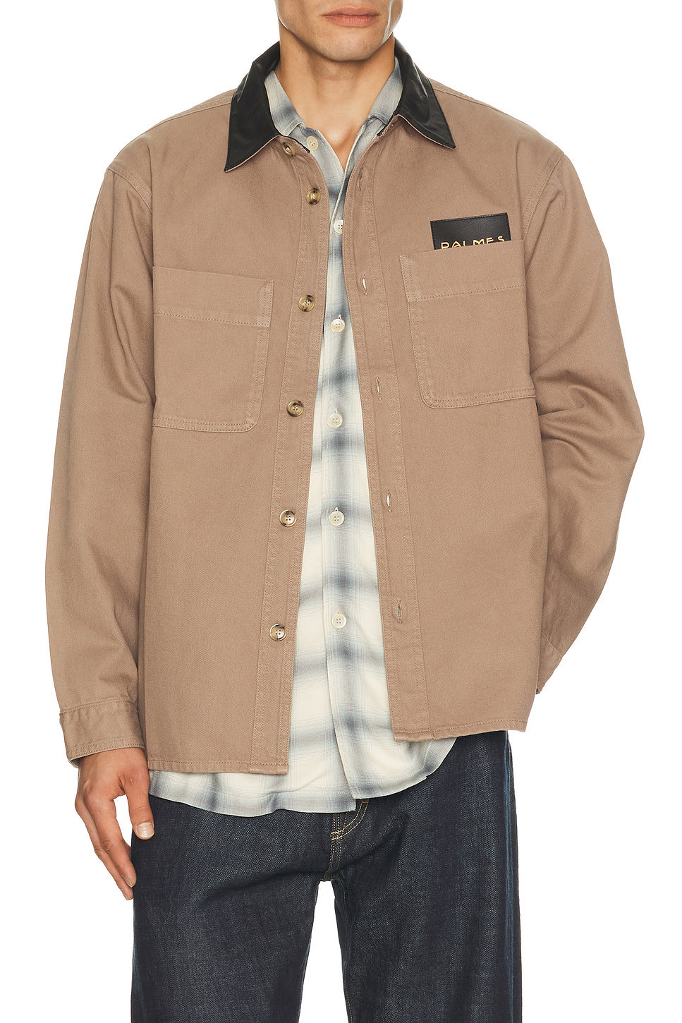Twill Leather Collar Overshirt