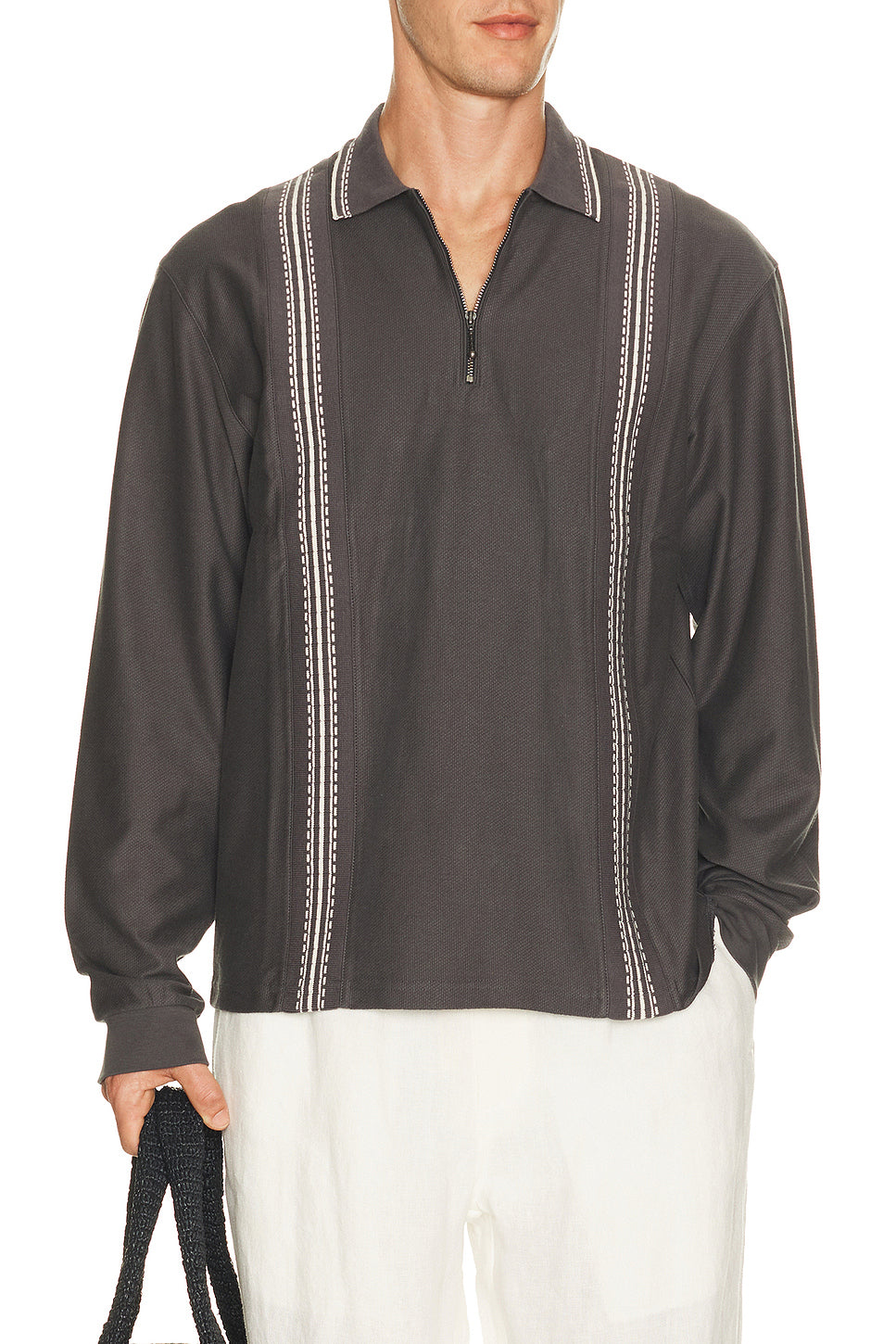 Panel Long Sleeve Zip Polo