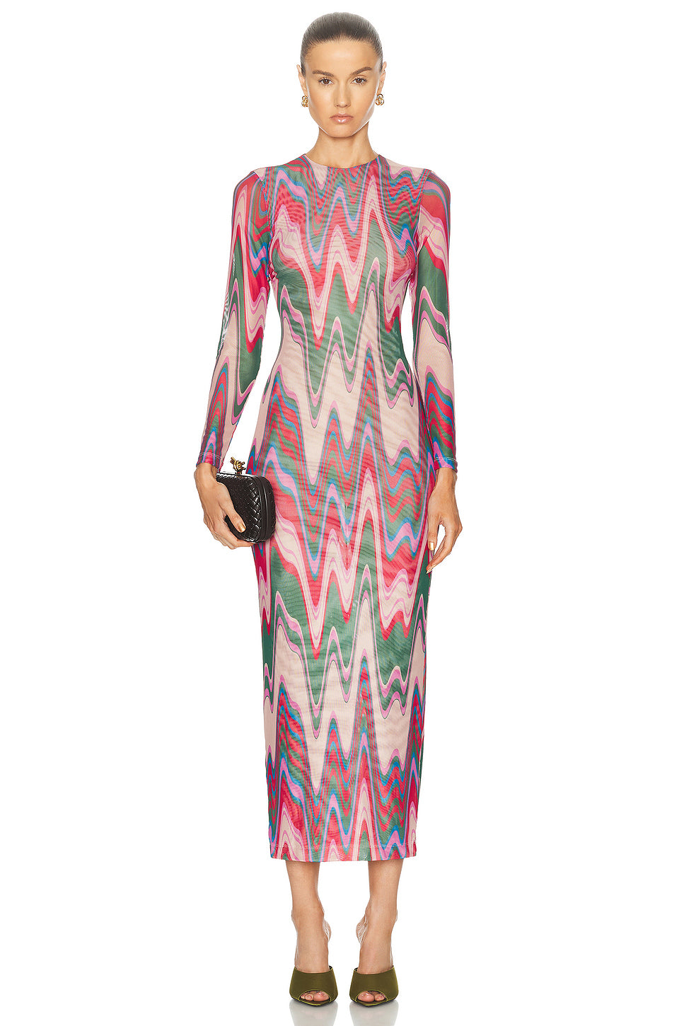 Wave Printed Tulle Maxi Dress