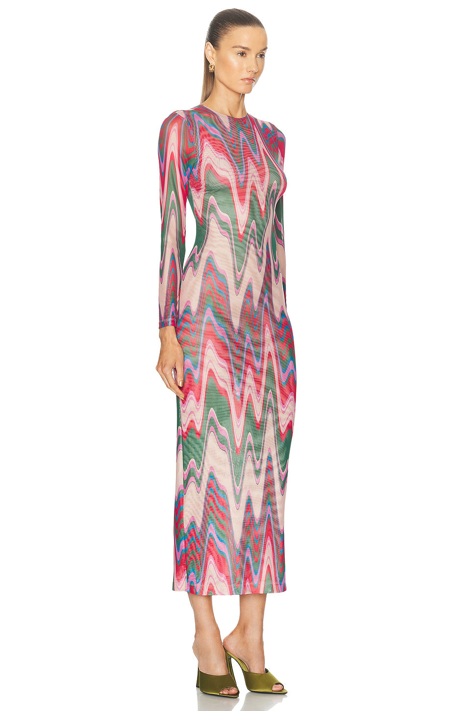 Wave Printed Tulle Maxi Dress