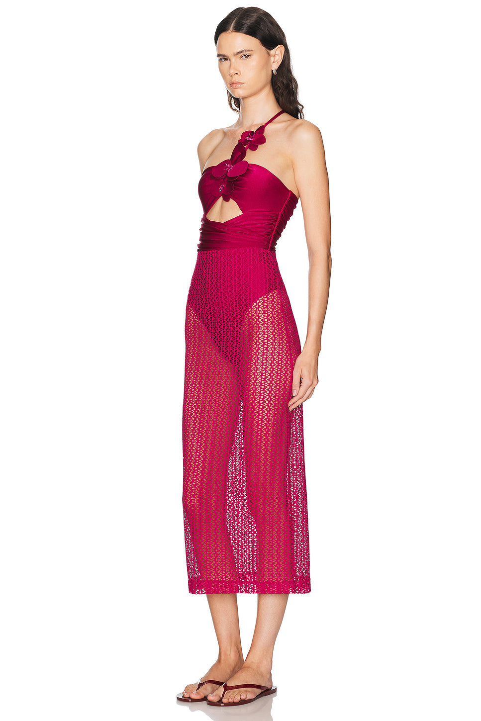 Petal Sheen Flower Applique Beach Dress