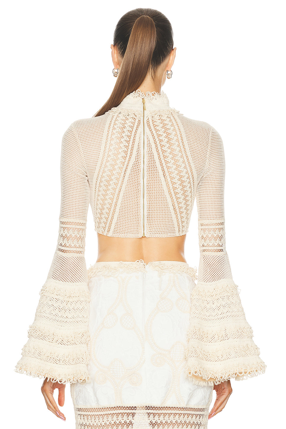 Woven Bell Sleeve Cropped Top