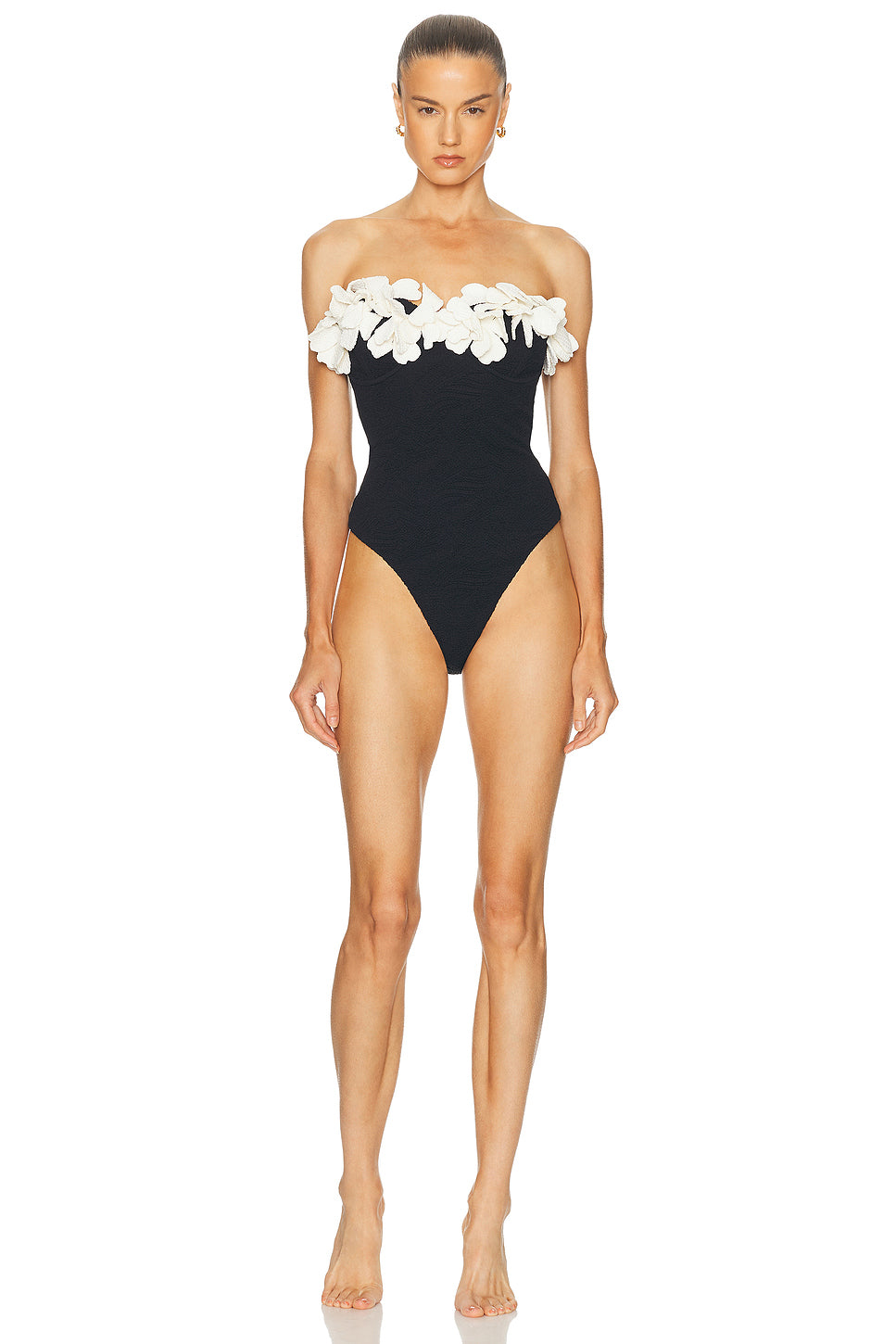 Breeze Jacquard Flower Applique One Piece Swimsuit