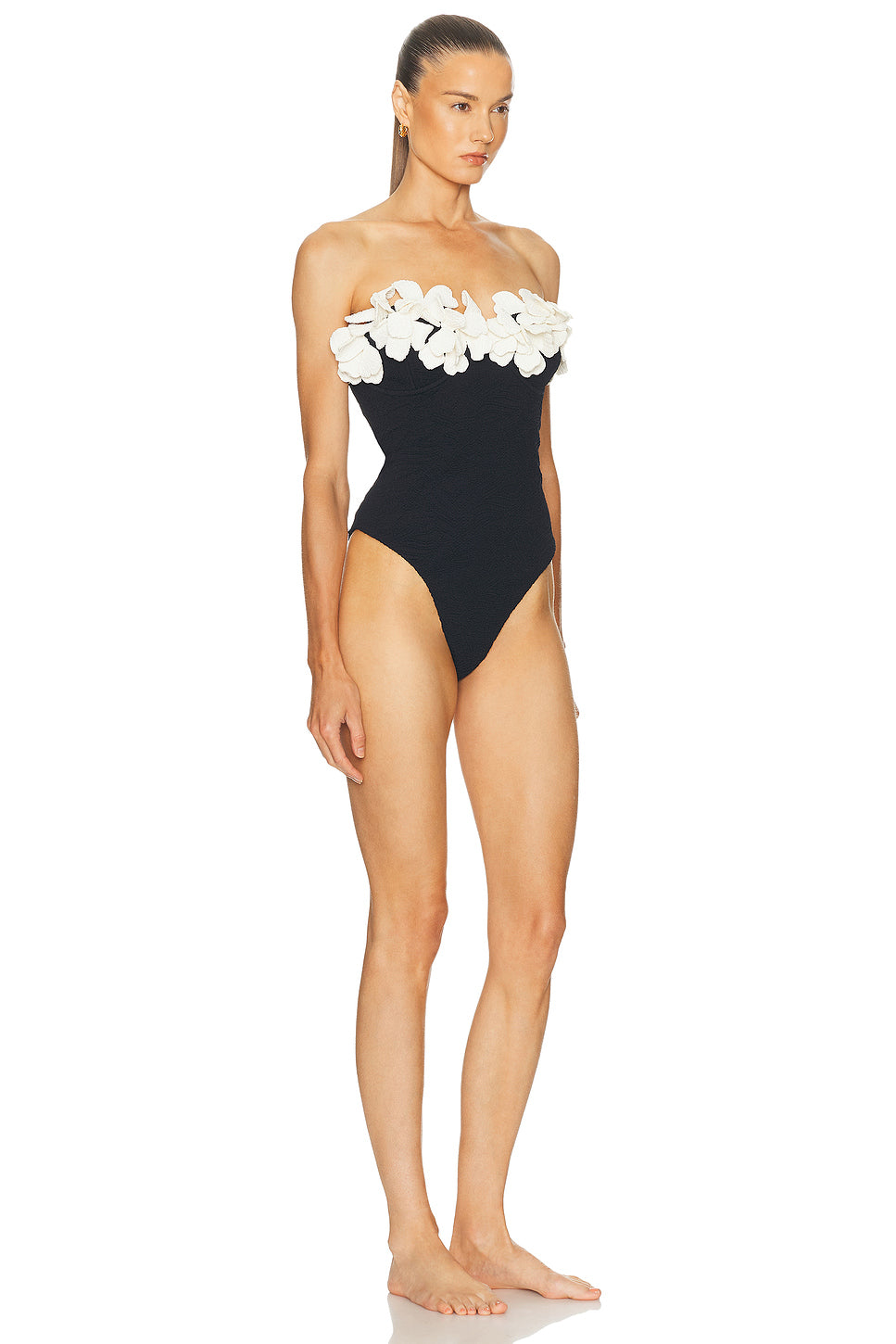 Breeze Jacquard Flower Applique One Piece Swimsuit