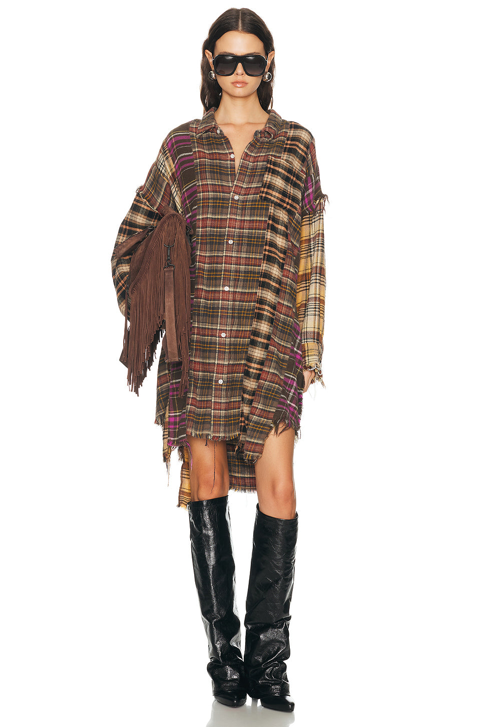 Spliced Drop Neck Shirt Dress