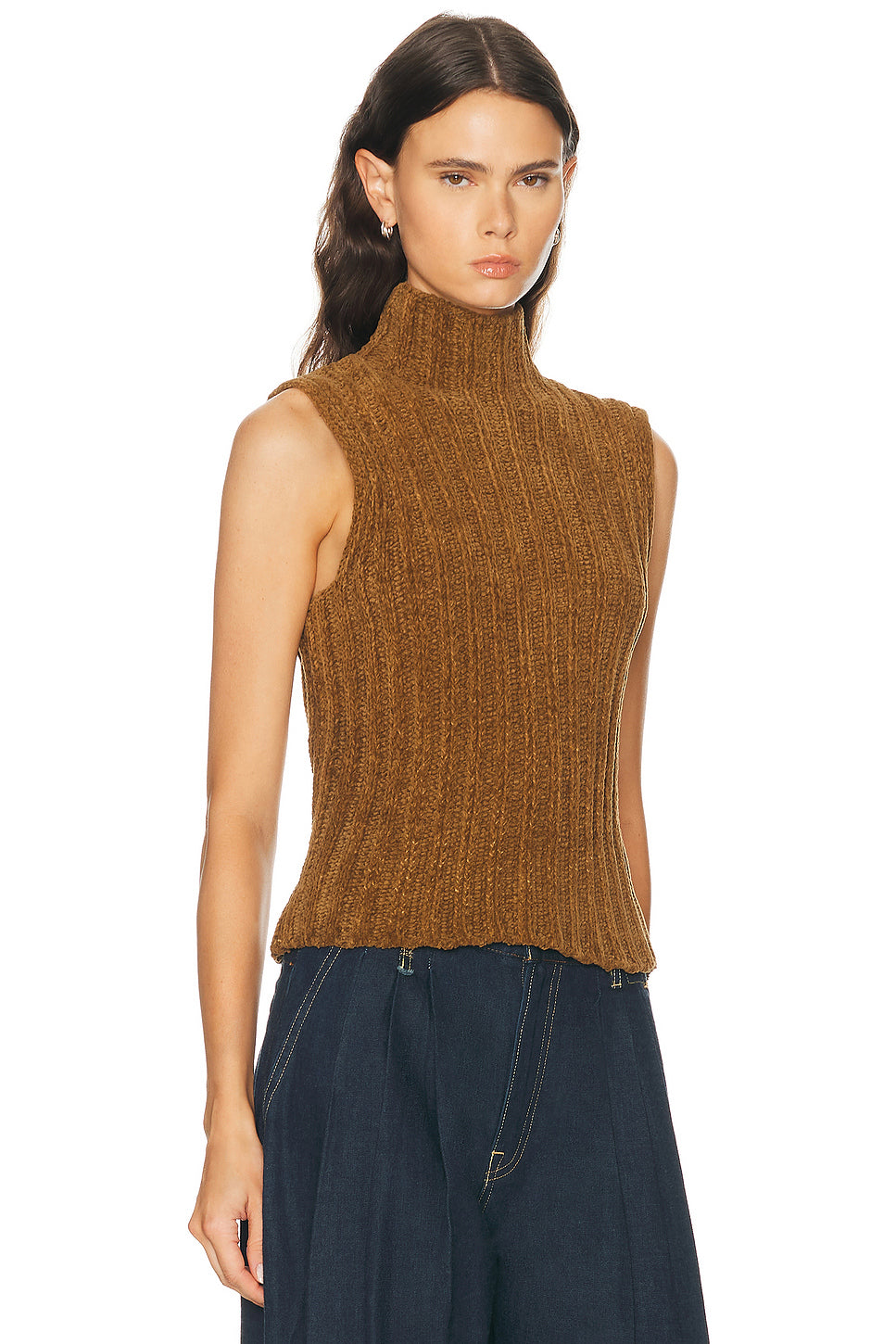 Ribbed Sleeveless Turtleneck Sweater