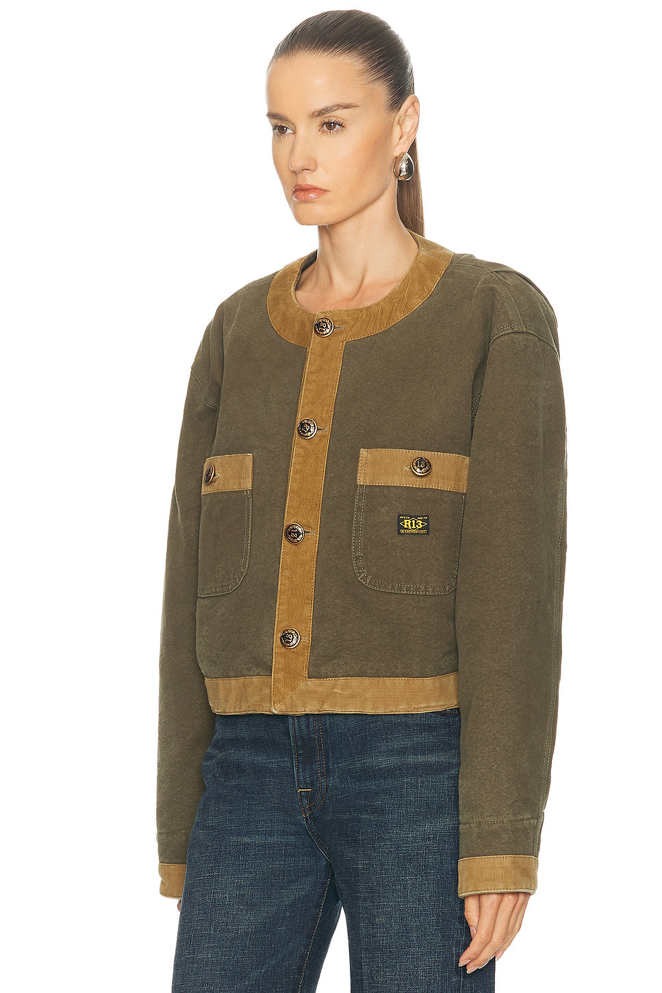 Cord Trimmed Cropped Chore Jacket
