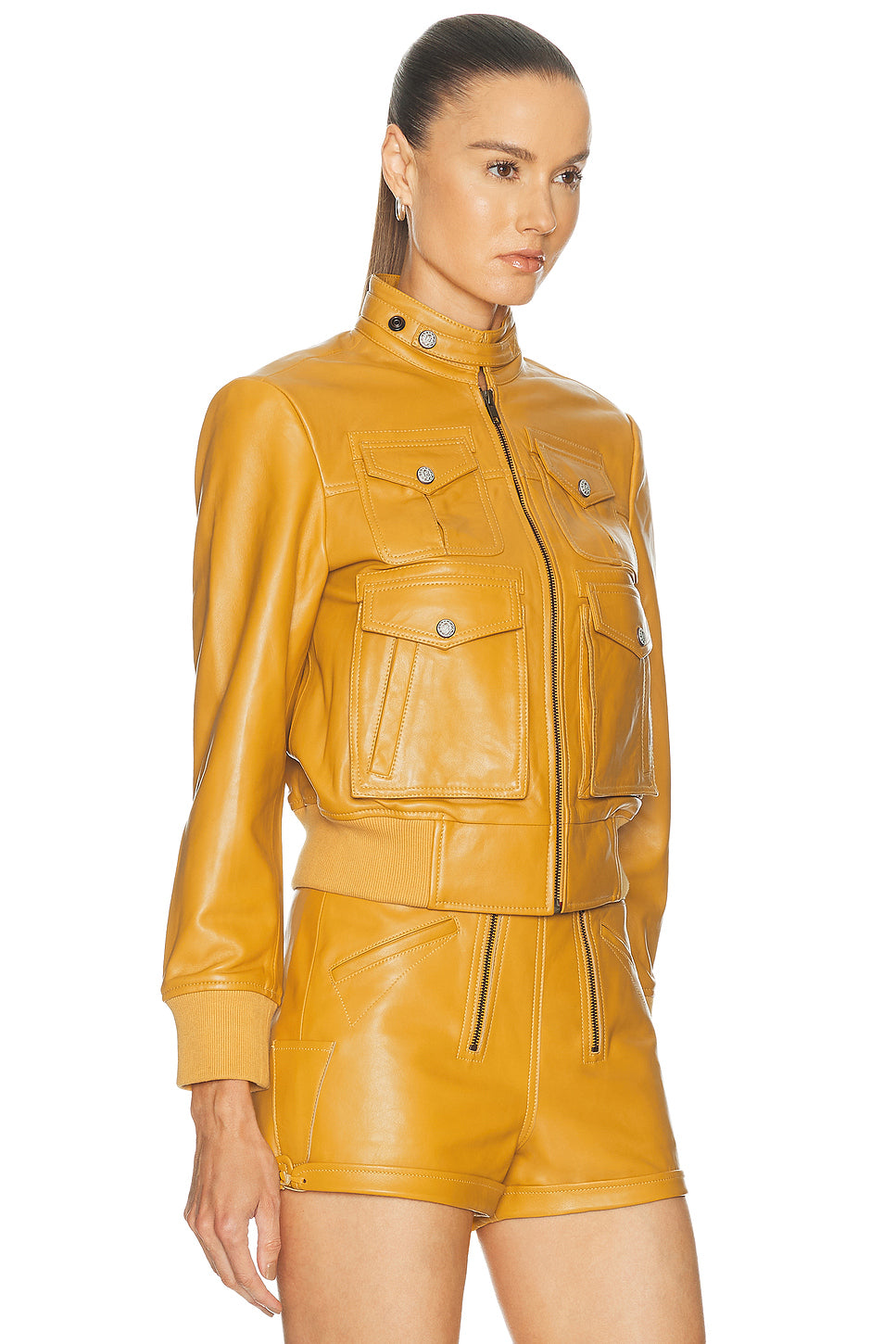 Shrunken Zip Up Leather Jacket