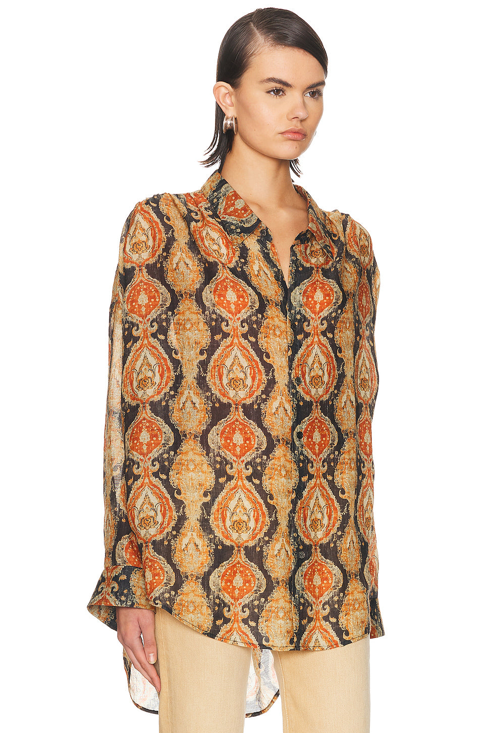 Gathered Yoke Drop Neck Shirt