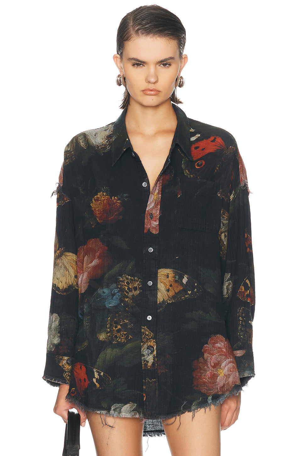 Reversible Shredded Seam Drop Neck Shirt