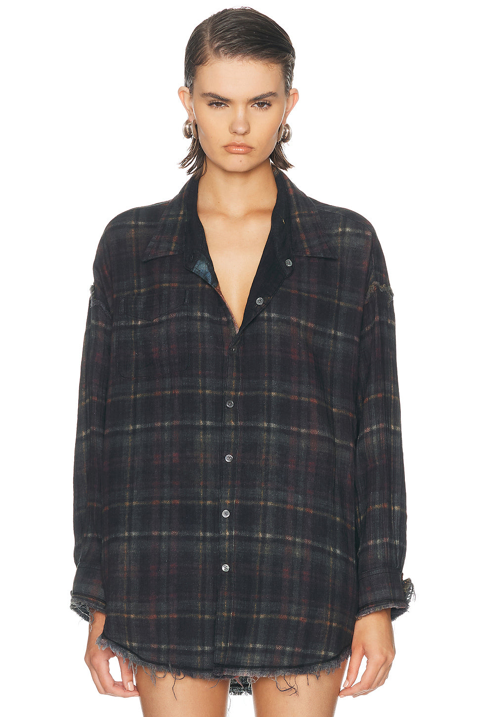 Reversible Shredded Seam Drop Neck Shirt