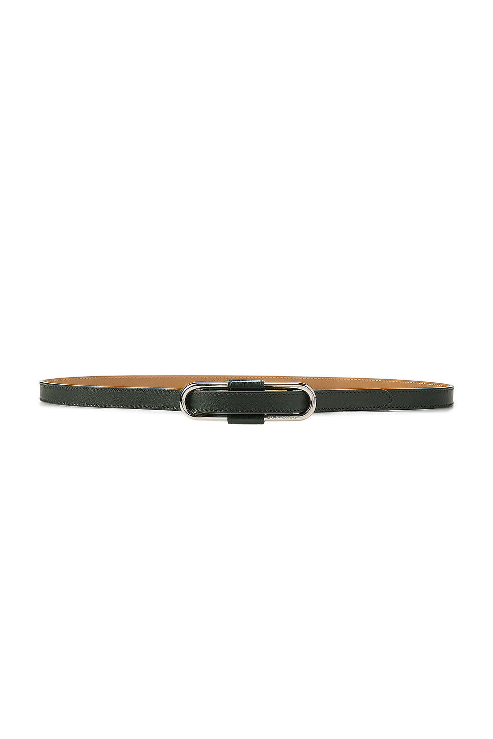Oval-Buckle Calfskin Skinny Belt