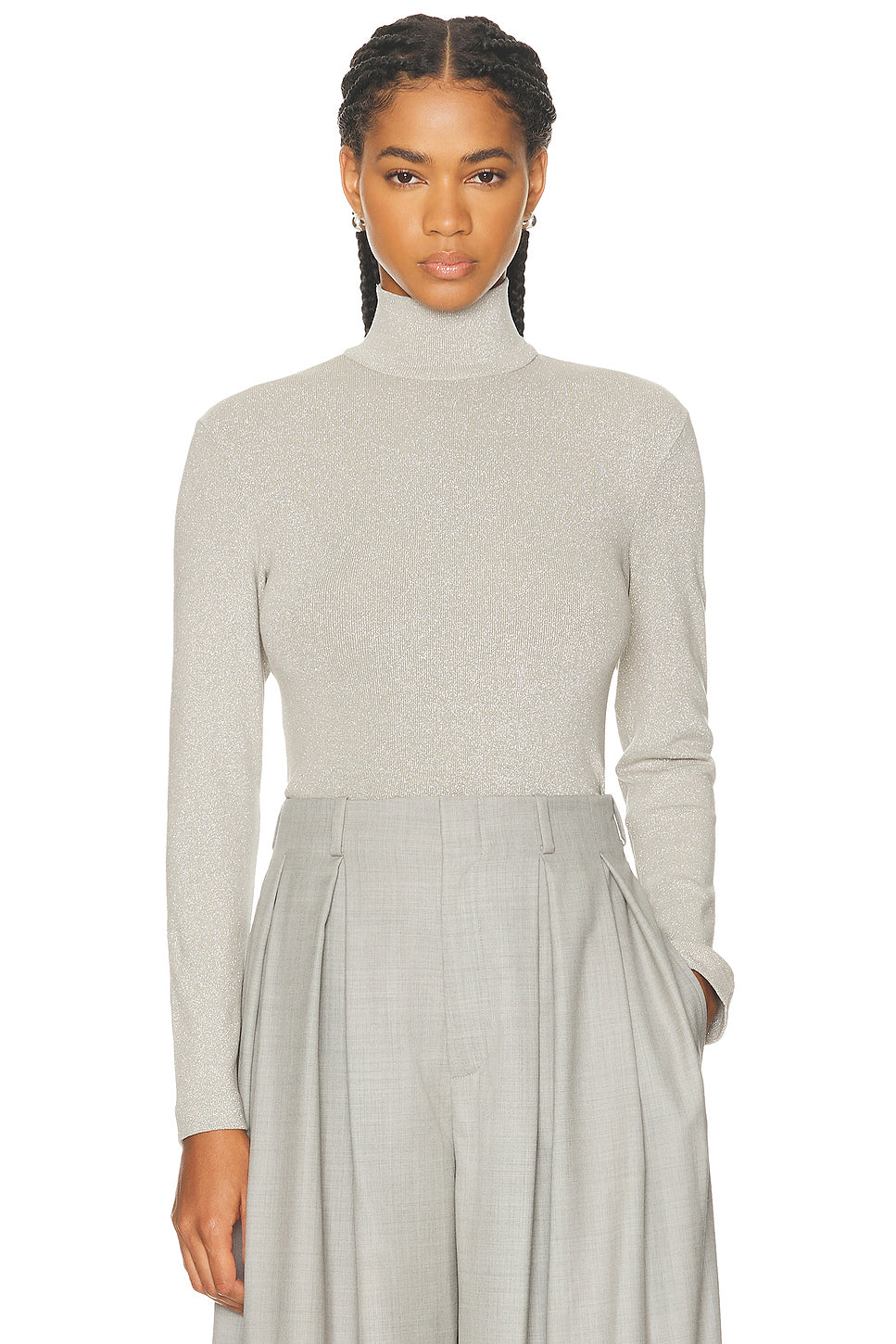 Metallic Jersey Mockneck Cropped Top